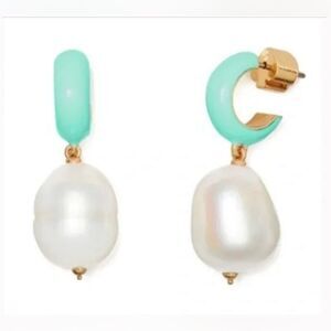 *Kate Spade* Drop Tiffany-Blue Enamel Pearl Huggies